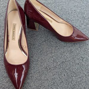 Zara Basic Red Patent Look Block Heels